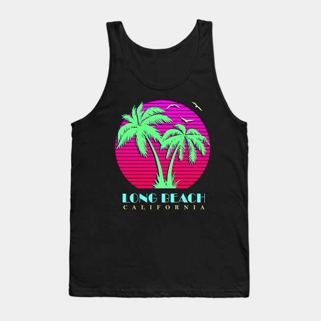 Long Beach California Palm Trees Sunset Tank Top by Nerd_art